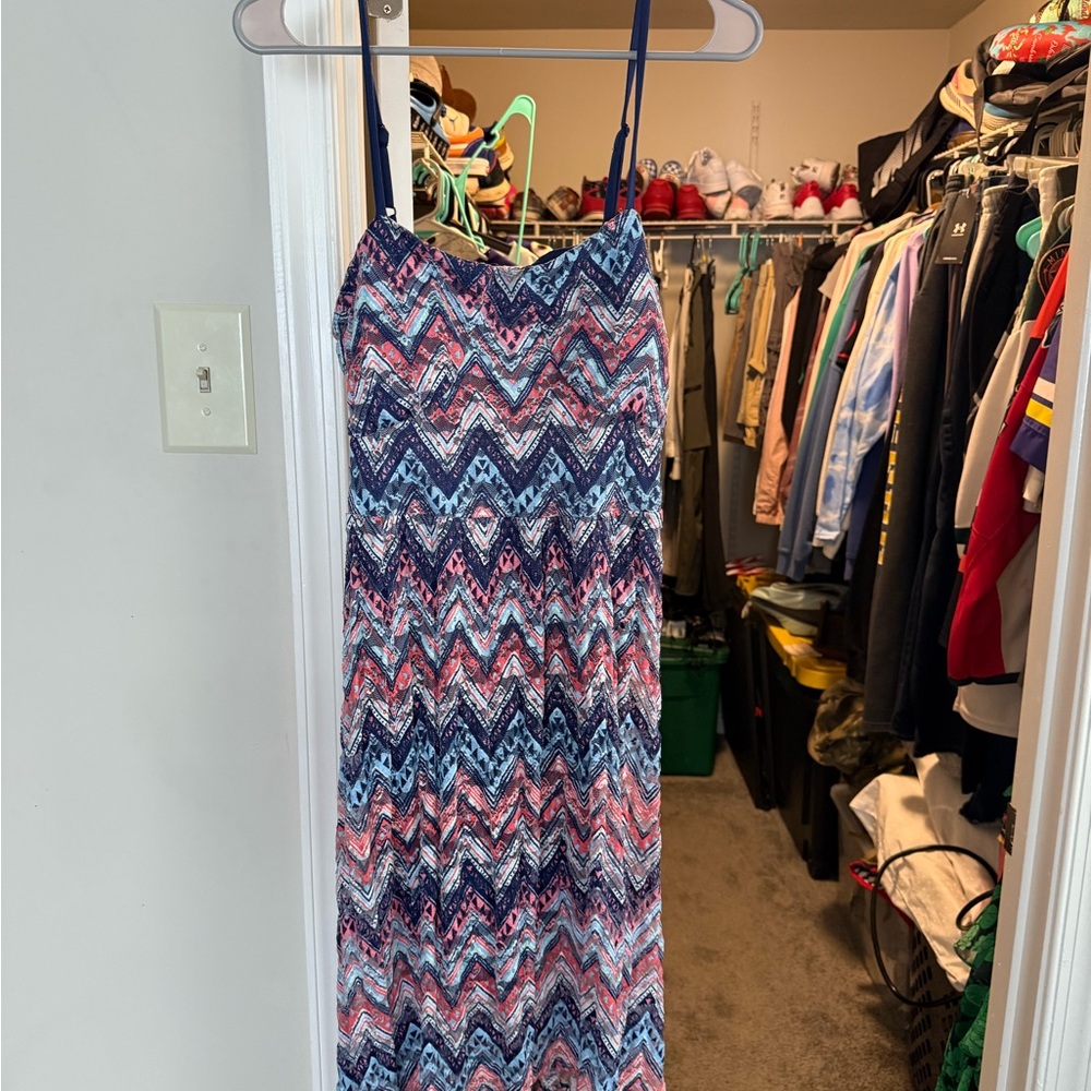 No Boundaries Chevron Maxi Skirt - Blue and Pink